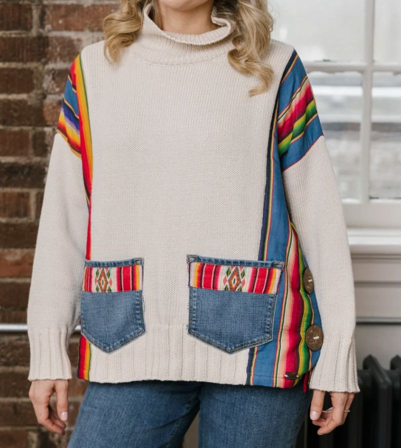 Cream/Denim Serape Festival Sweater - 5969CR