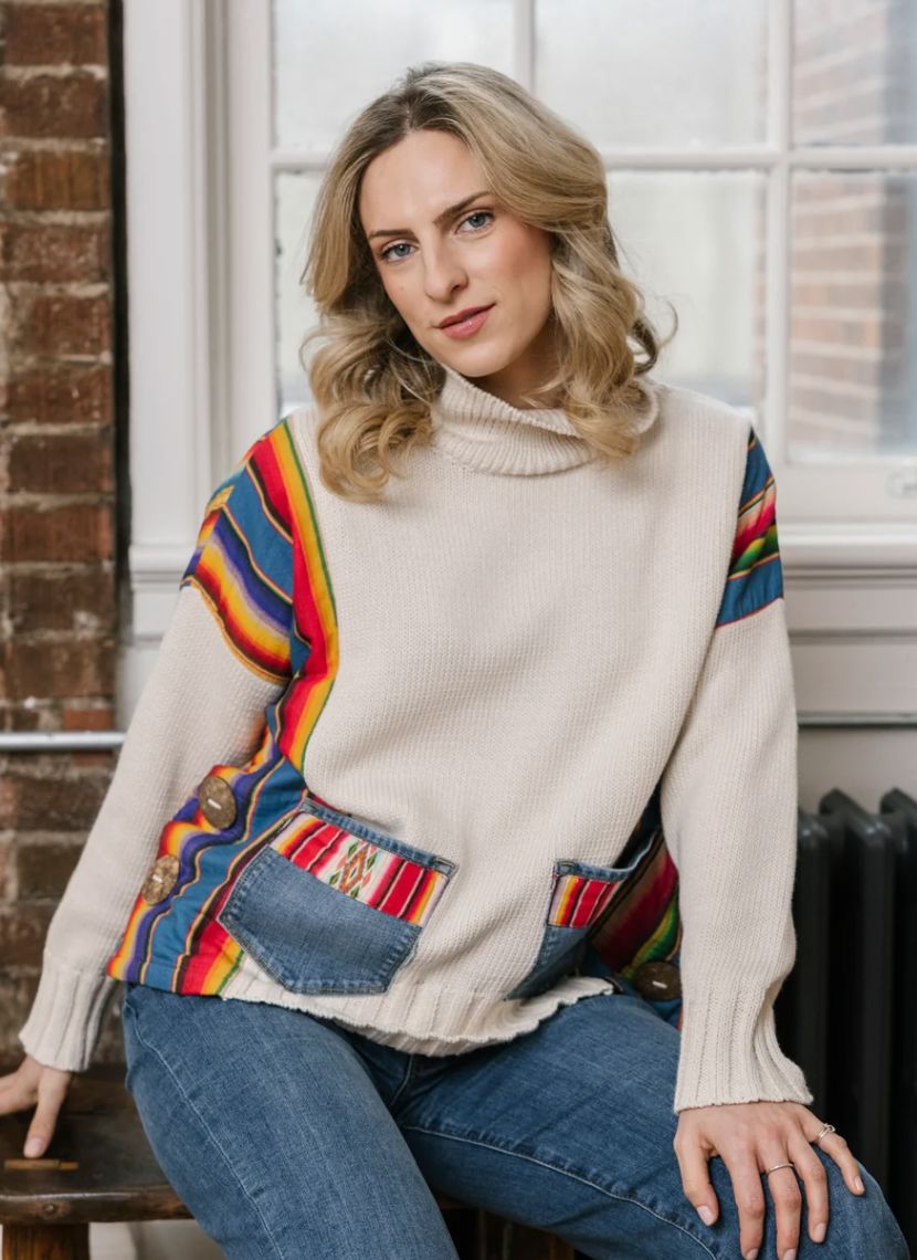 Cream/Denim Serape Festival Sweater - 5969CR