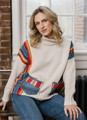 Cream/Denim Serape Festival Sweater - 5969CR