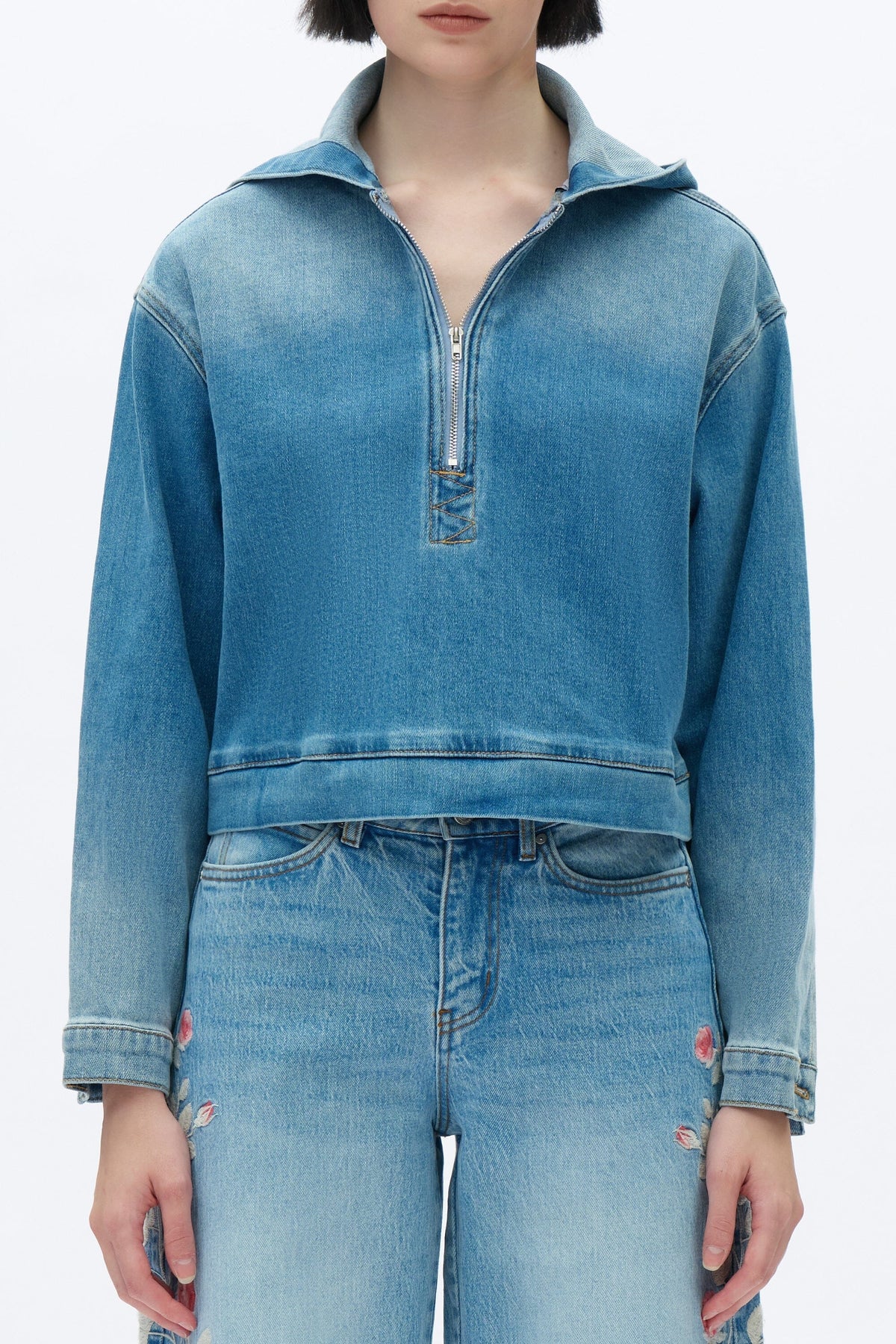 Cropped Denim Hoodie - BY9060
