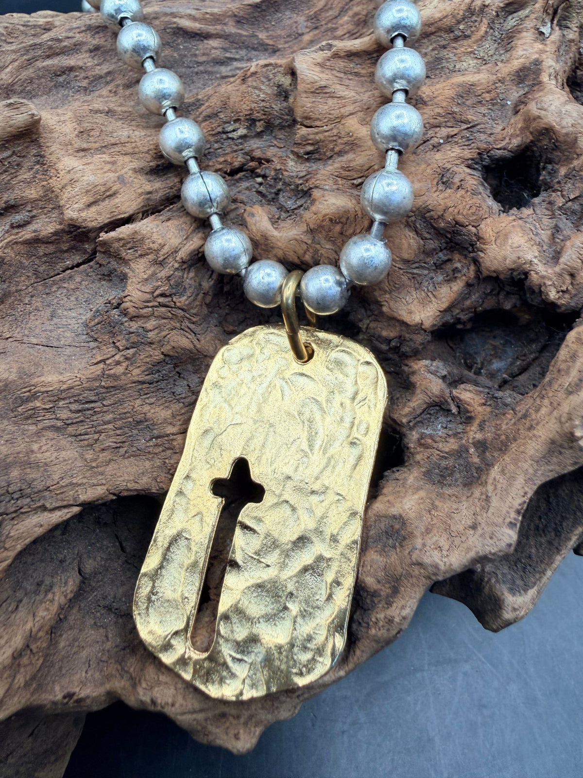 Cross Tag Gold-14K Overlay/Sterling Ball Chain - NV2-GTCC