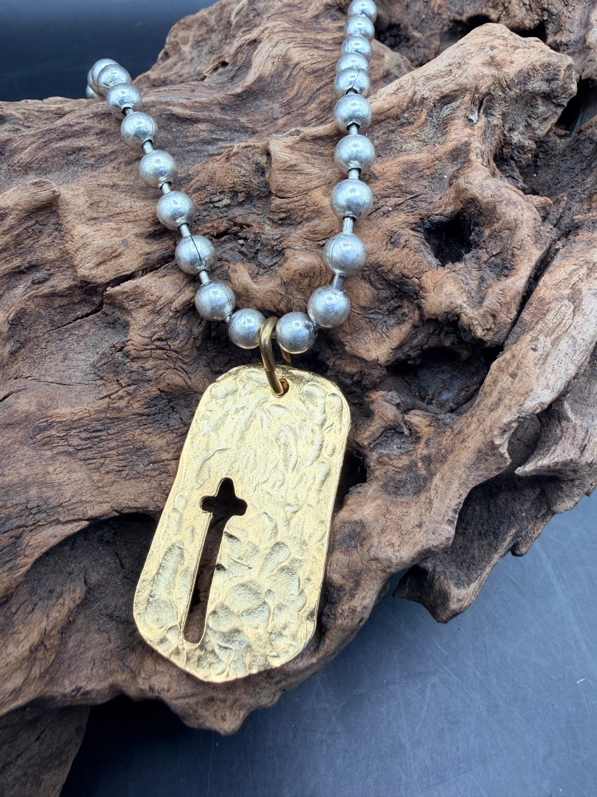 Cross Tag Gold-14K Overlay/Sterling Ball Chain - NV2-GTCC
