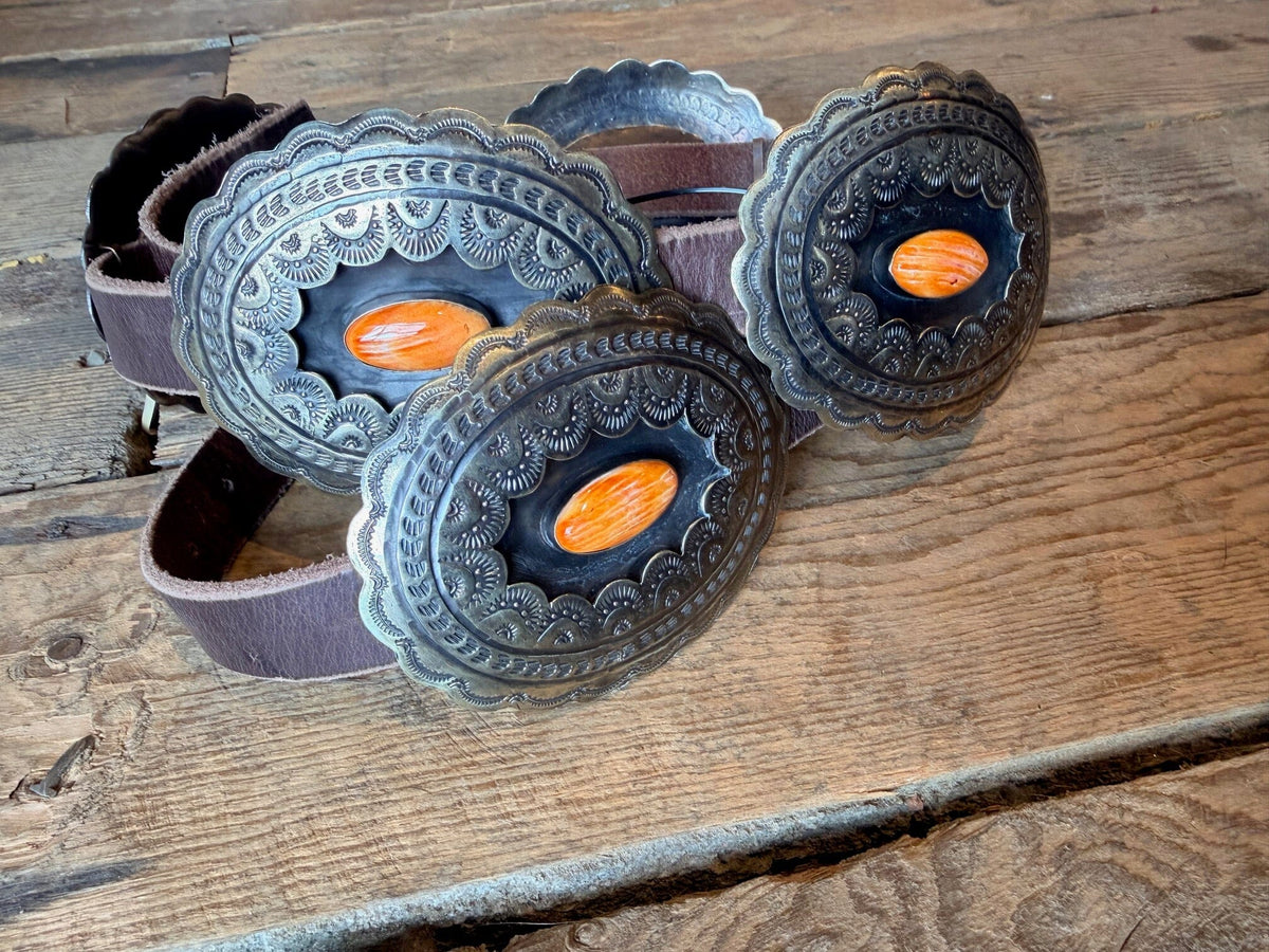 Cueva Spiny Oyster/German Silver Concho Belt - BBAR257