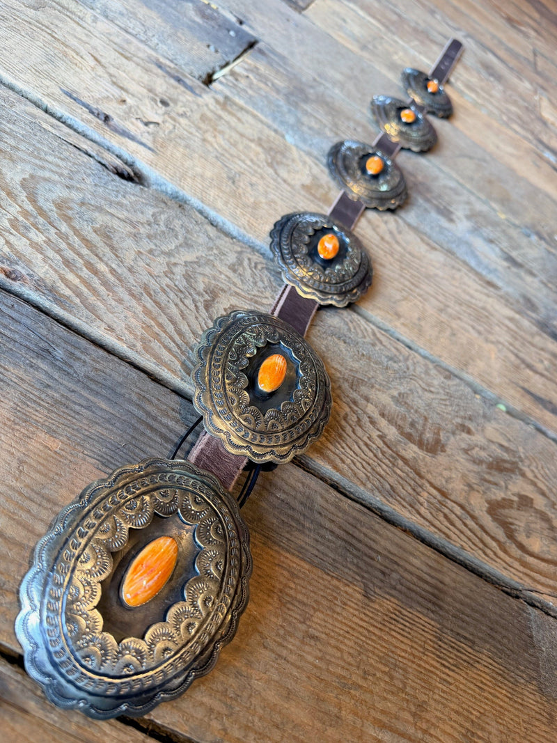 Cueva Spiny Oyster/German Silver Concho Belt - BBAR257