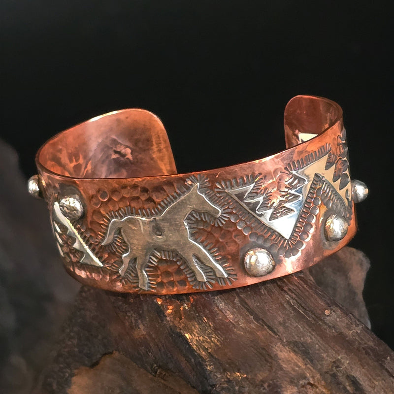 Cuff, Copper w/ Sterling Overlay – Running Horse - CRBJ12
