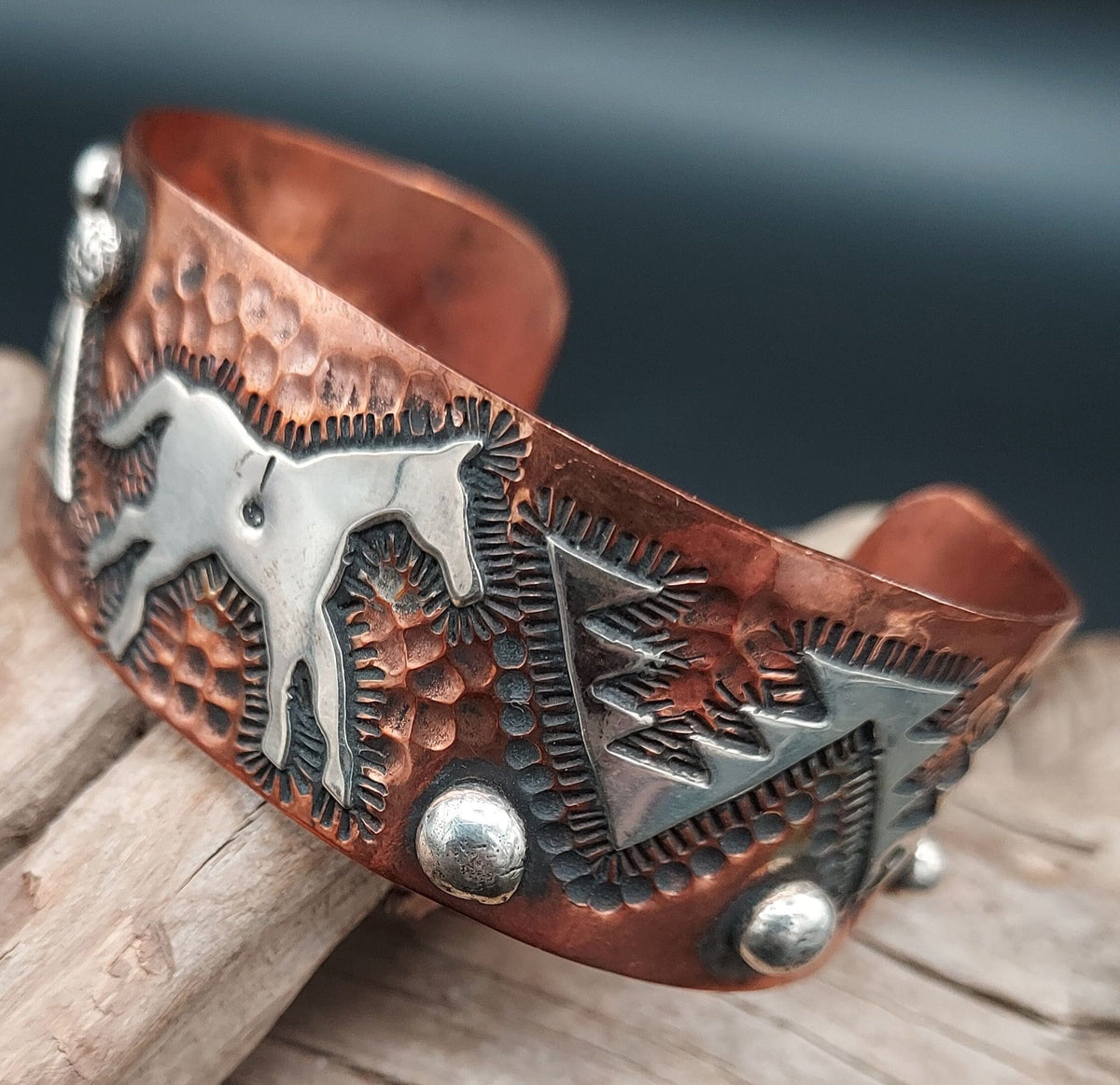 Cuff, Copper w/ Sterling Overlay – Running Horse - CRBJ12