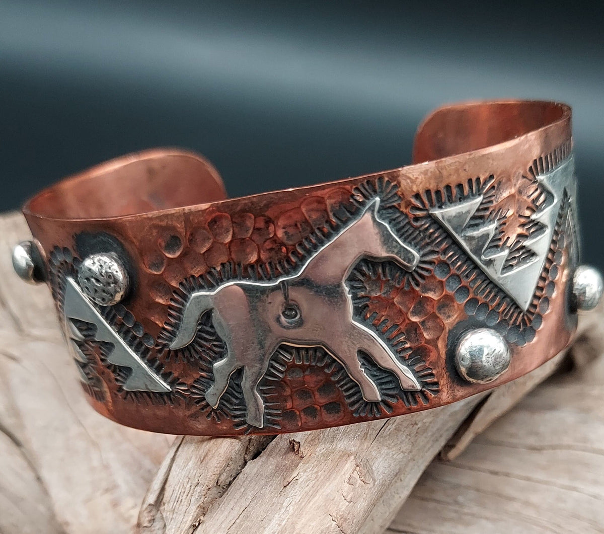 Cuff, Copper w/ Sterling Overlay – Running Horse - CRBJ12