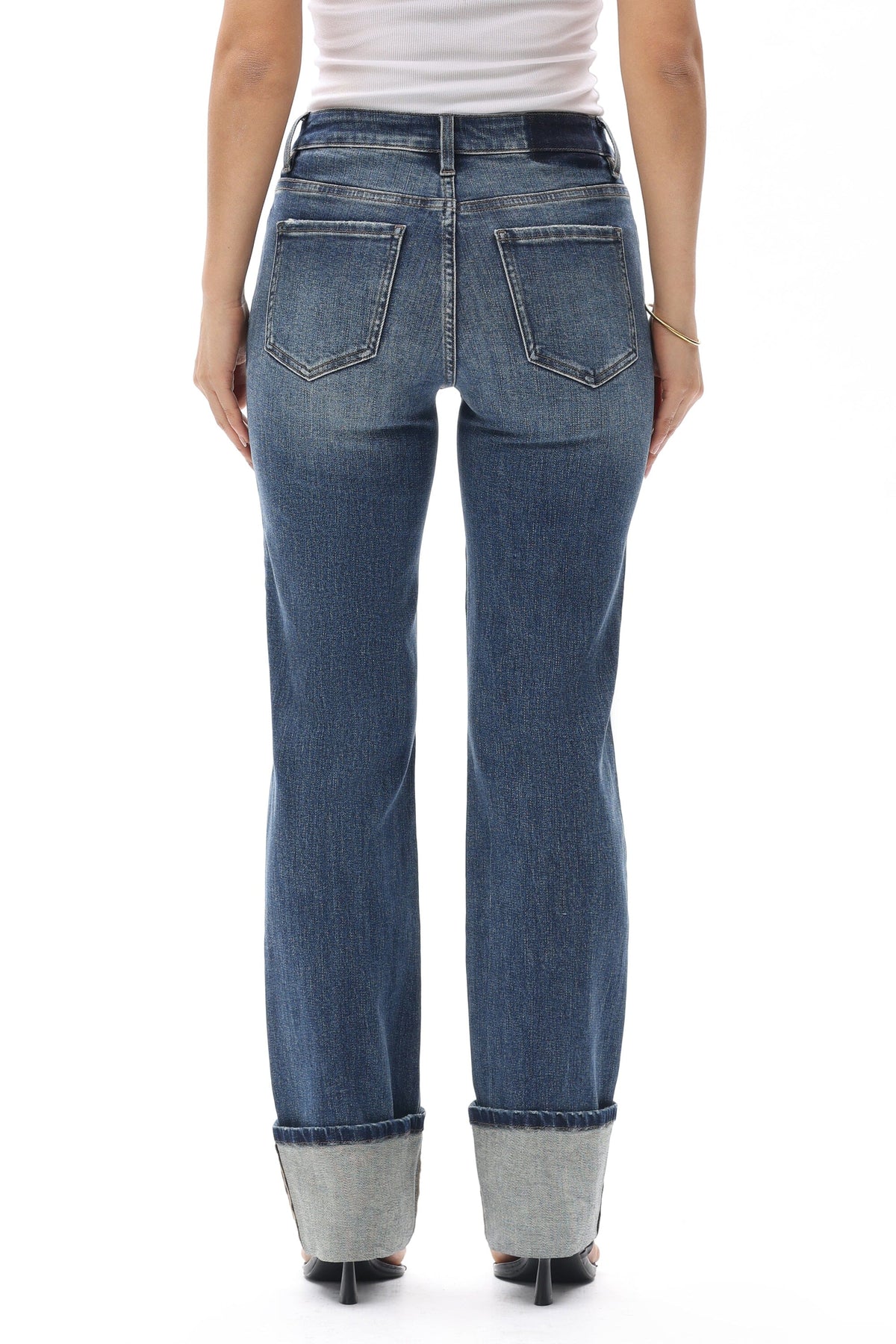 Dark Blue Mid Rise Straight Cuffed Jean - BY5217D