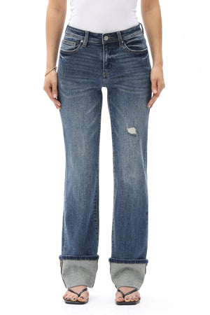 Dark Blue Mid Rise Straight Cuffed Jean - BY5217D
