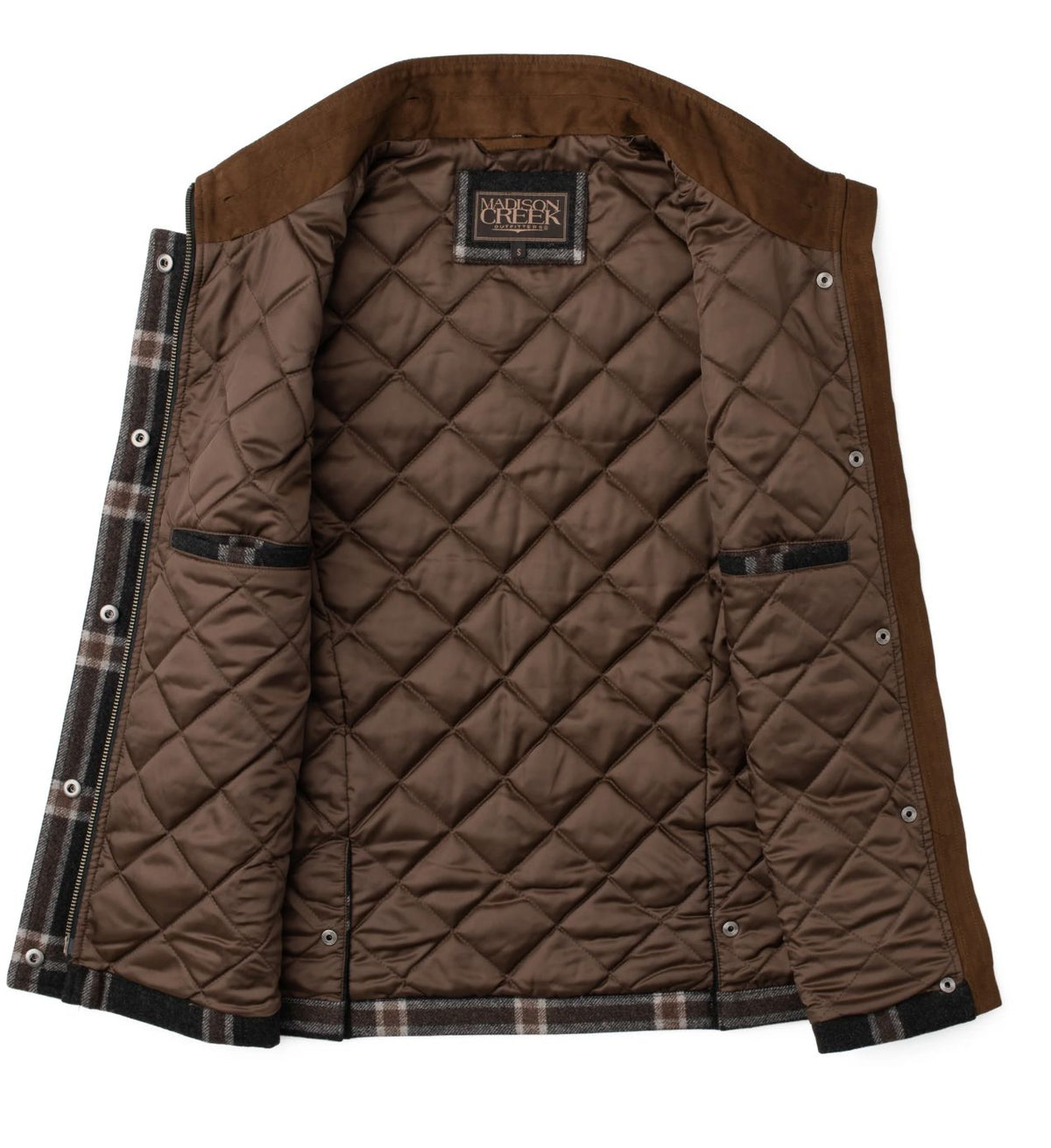 Dark Grey Plaid Wool/Rabbit Fur Collar Vest - CSHDG