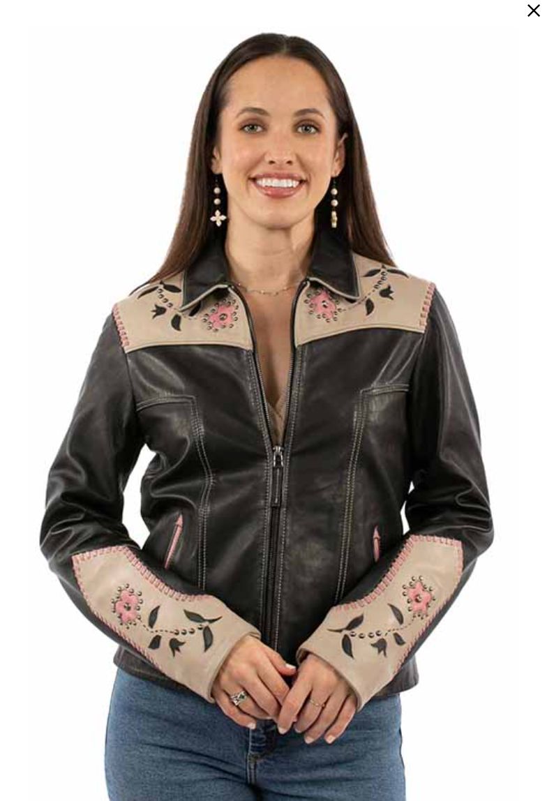 Dark Grey/Pink Floral Leather Jacket - Scully - L1172