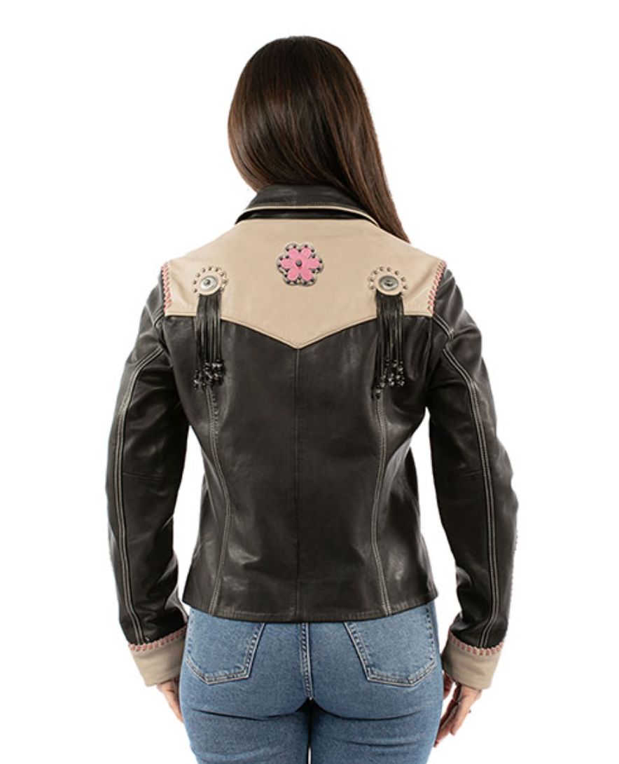 Dark Grey/Pink Floral Leather Jacket - Scully - L1172