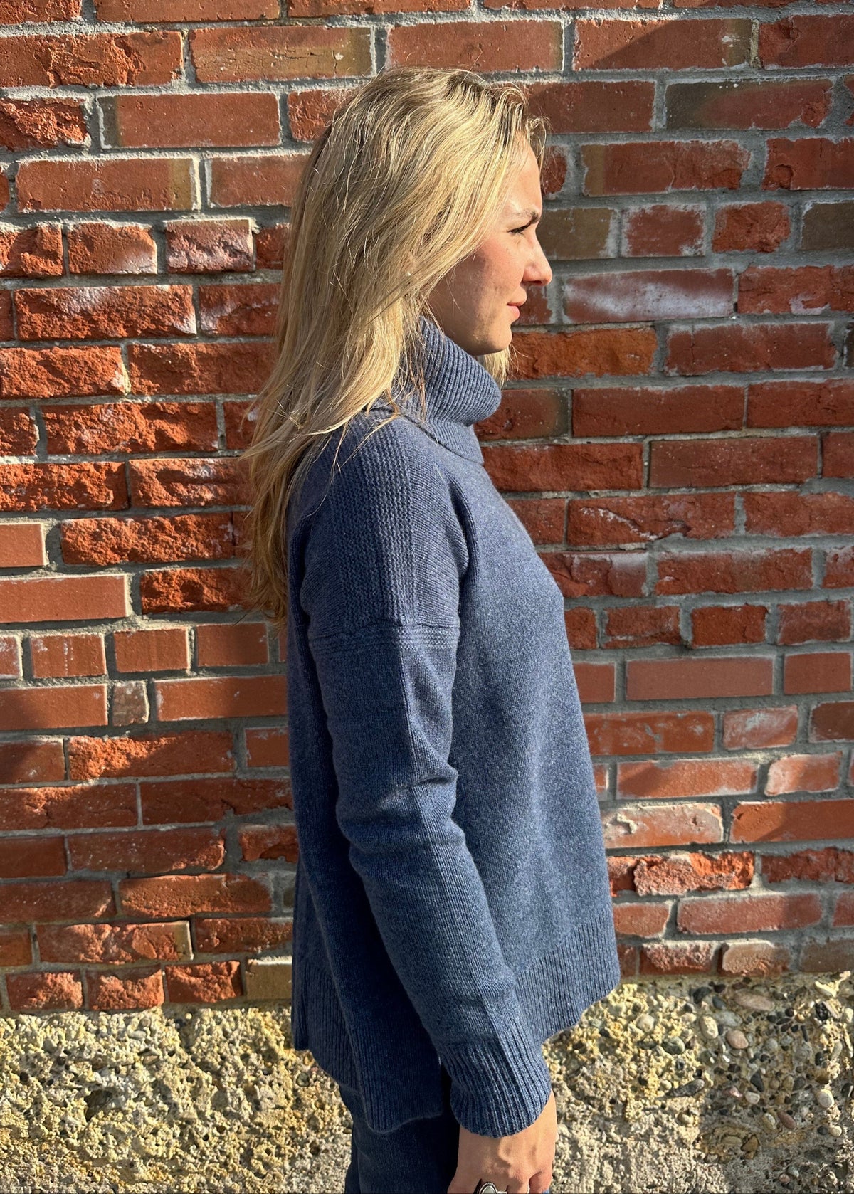 Denim Blue Cashmere Zip Back T-Neck Sweater - LX2002D