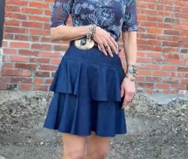 Denim Knit Tiered Skirt - 4730D