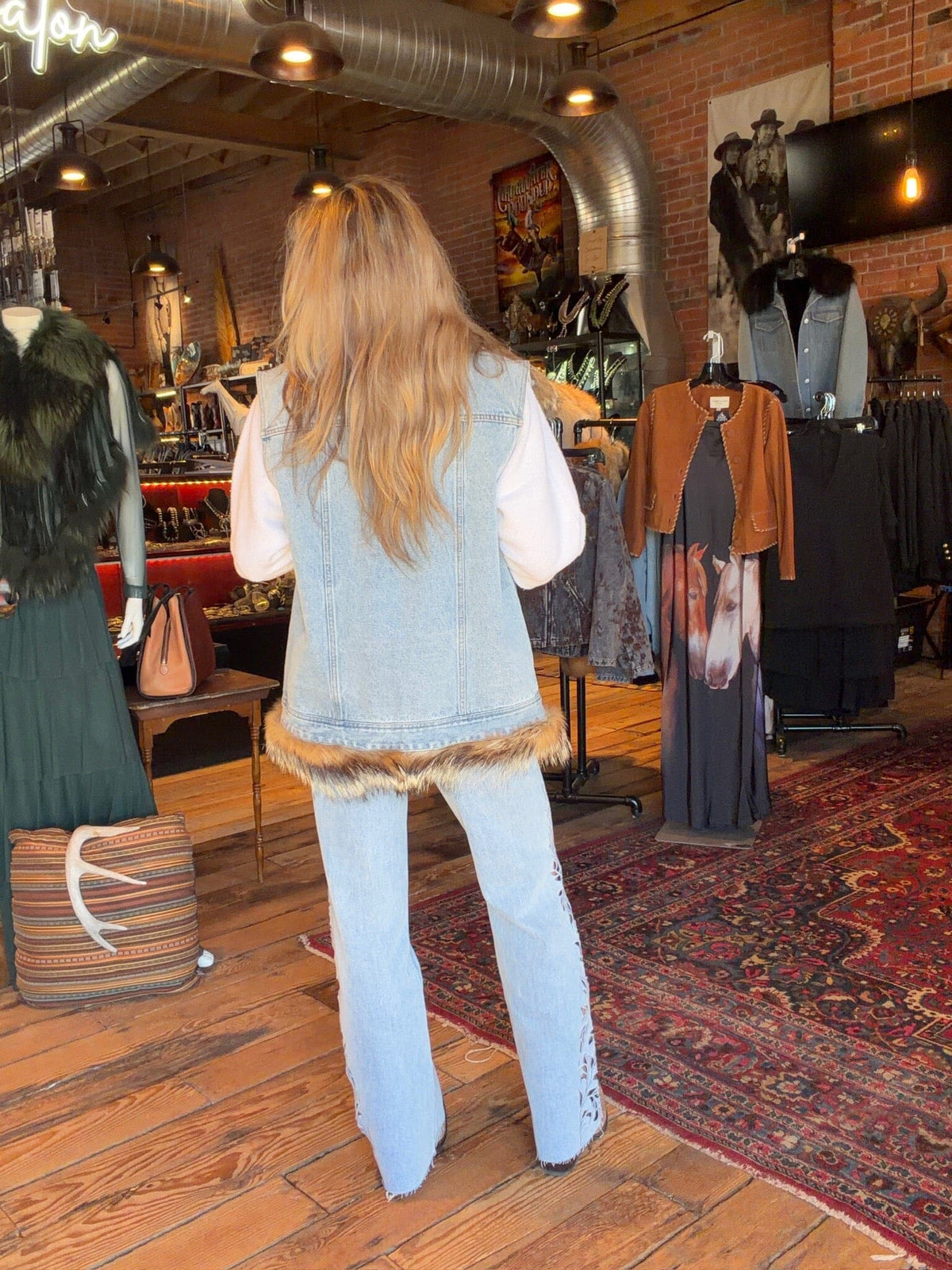 Denim Vest/Coyote Fur Trim - CT213W