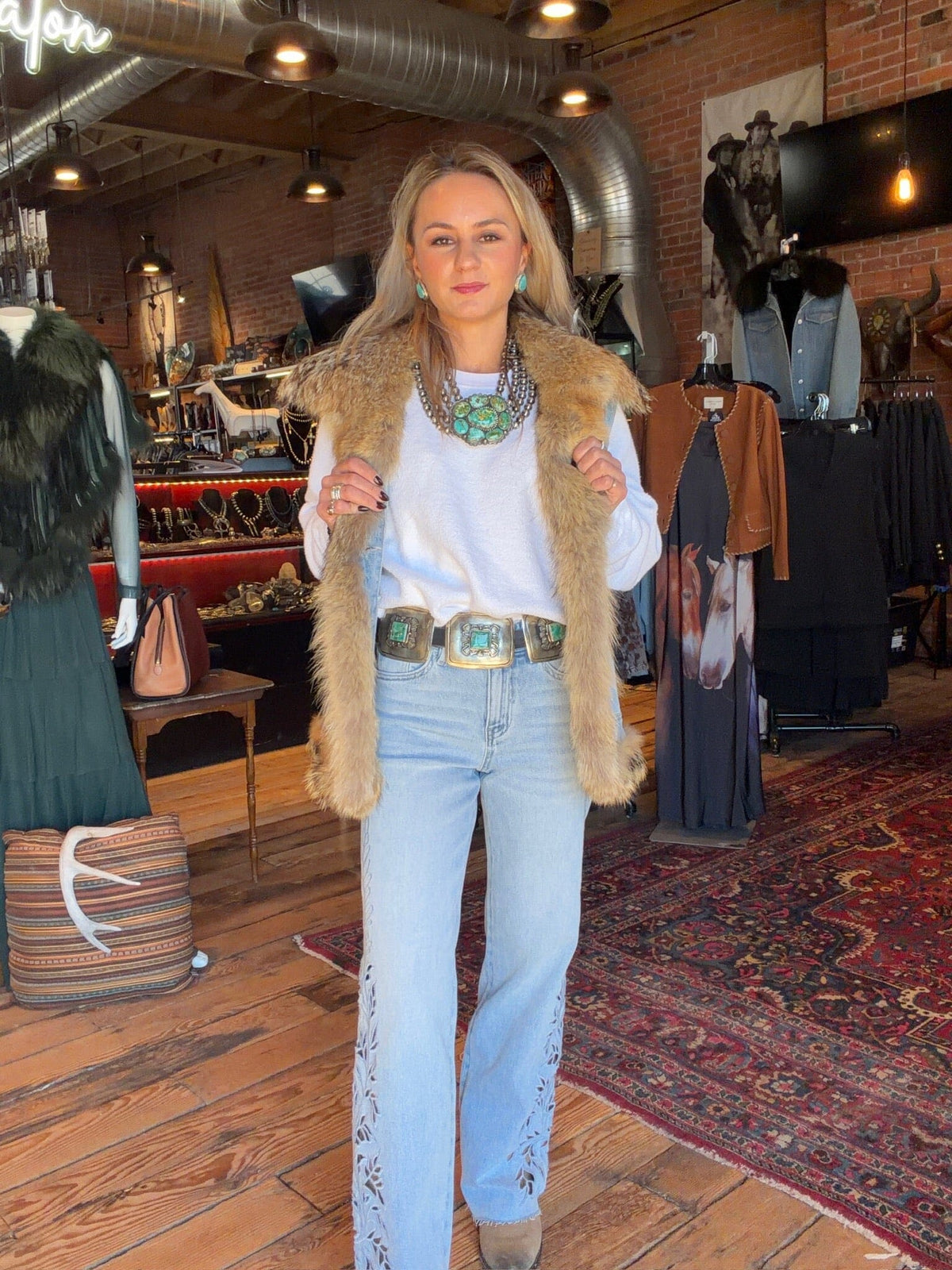 Denim Vest/Coyote Fur Trim - CT213W