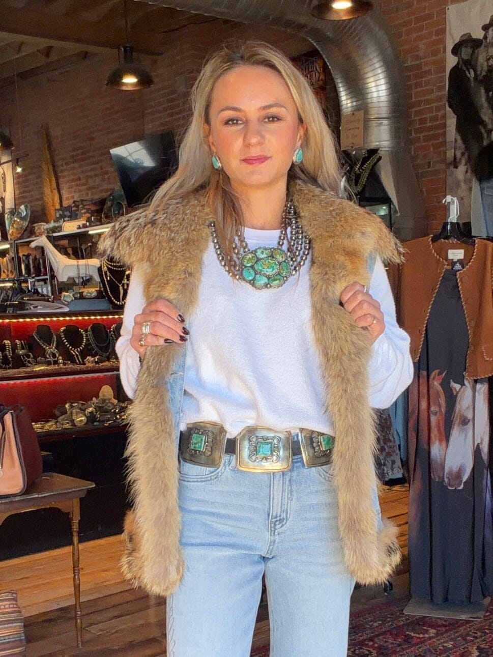 Denim Vest/Coyote Fur Trim - CT213W