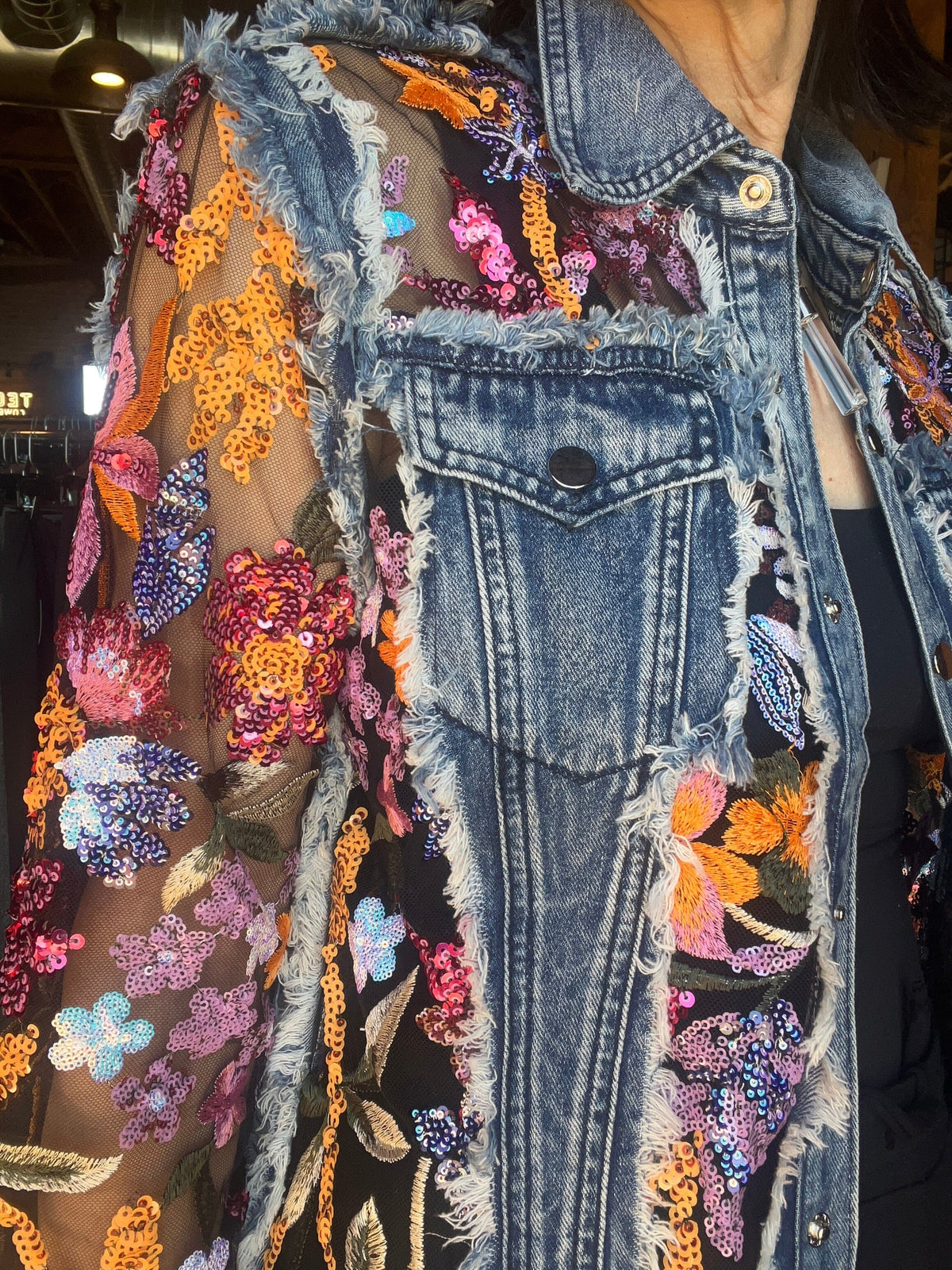 Denim/Lace Jacket - Blue & Pink - A72178