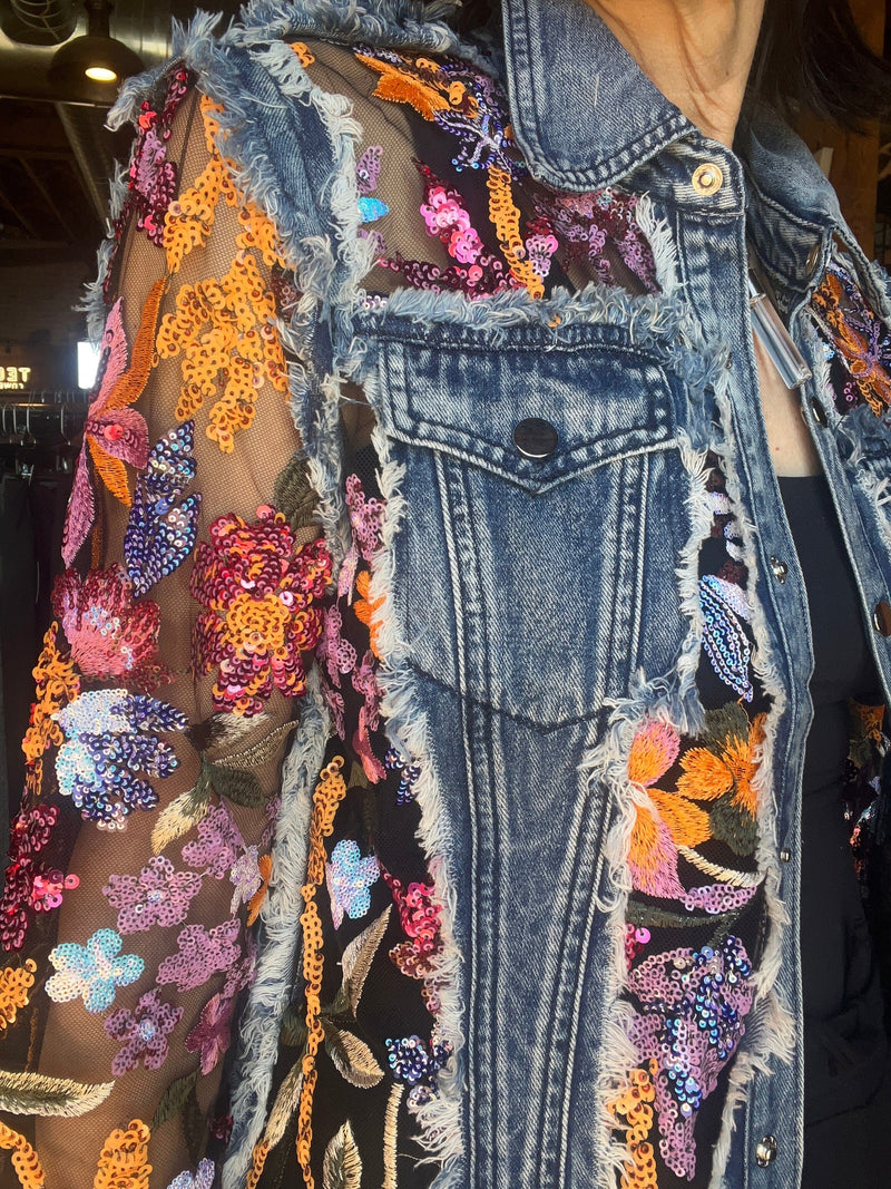 Denim/Lace Jacket - Blue & Pink - A72178