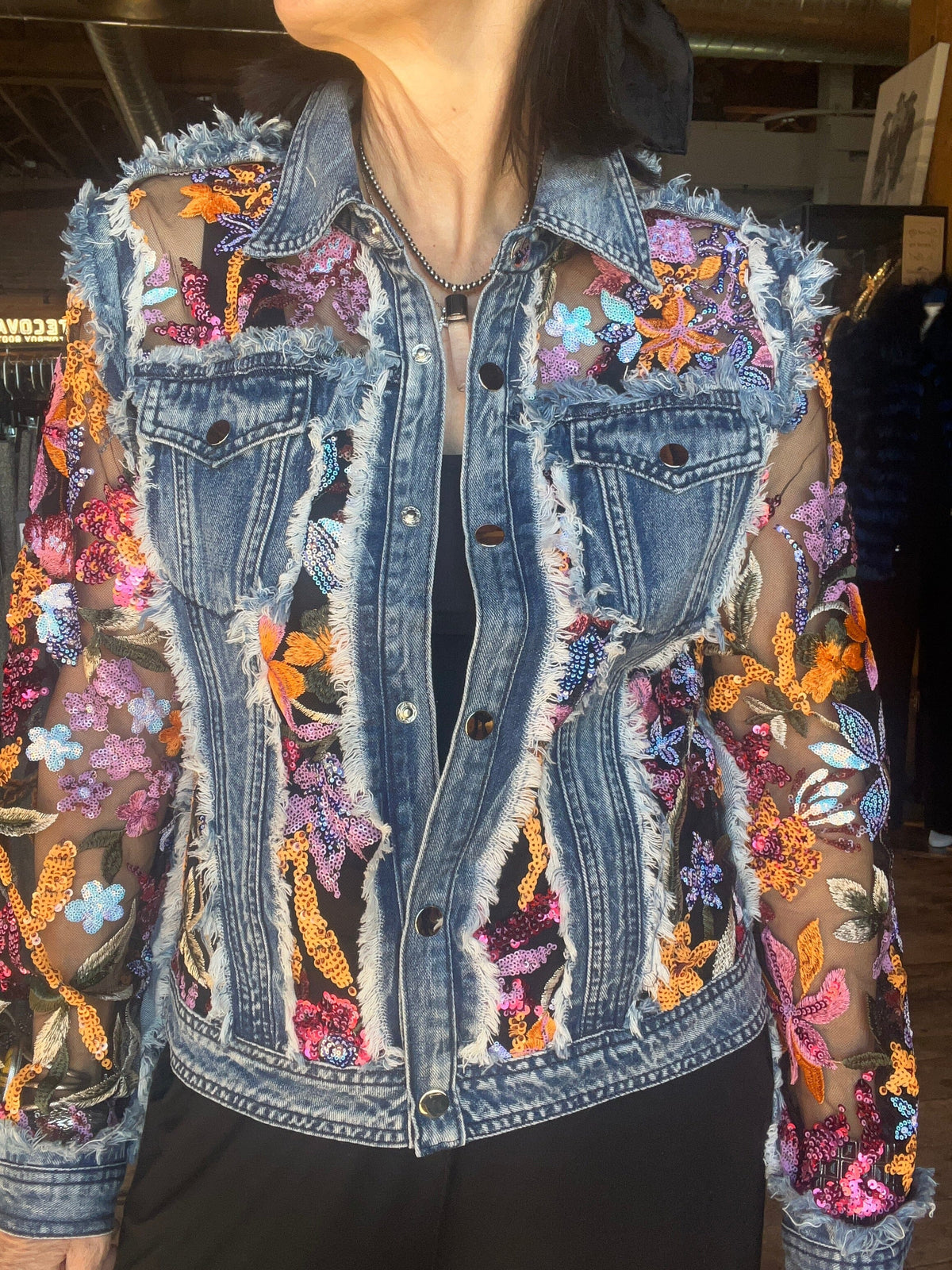 Denim/Lace Jacket - Blue & Pink - A72178