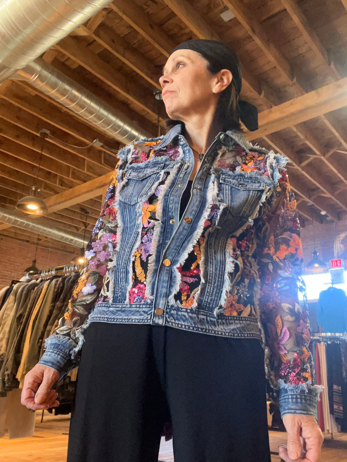 Denim/Lace Jacket - Blue & Pink - A72178