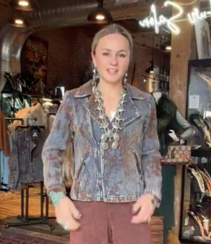 Distressed Denim Moto Jacket - 2714J