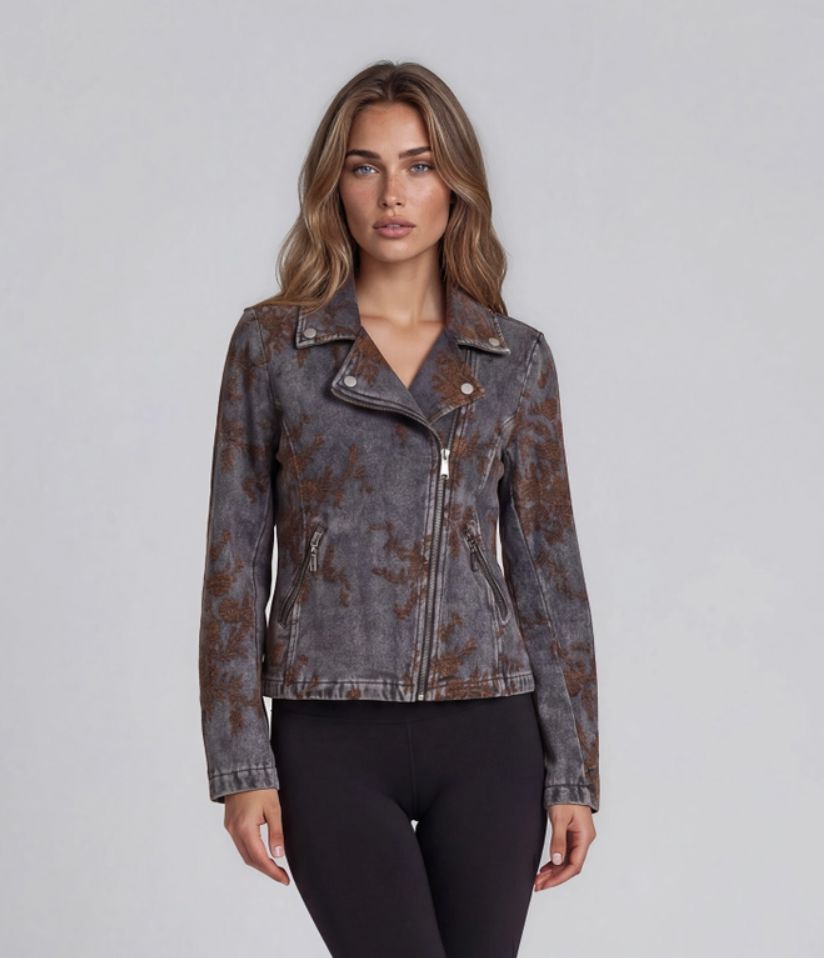 Distressed Denim Moto Jacket - 2714J