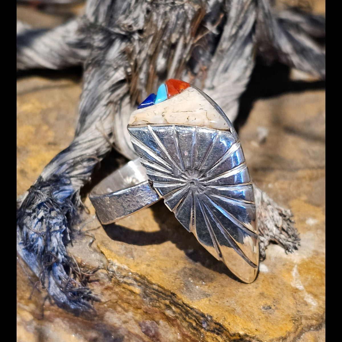 Domed Sterling Ring with Inlay - Size 9-3/4 - RSW34