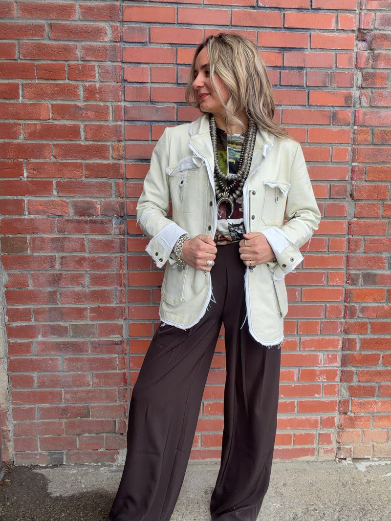 Dove Grey Distressed Leather Jacket - 590JD