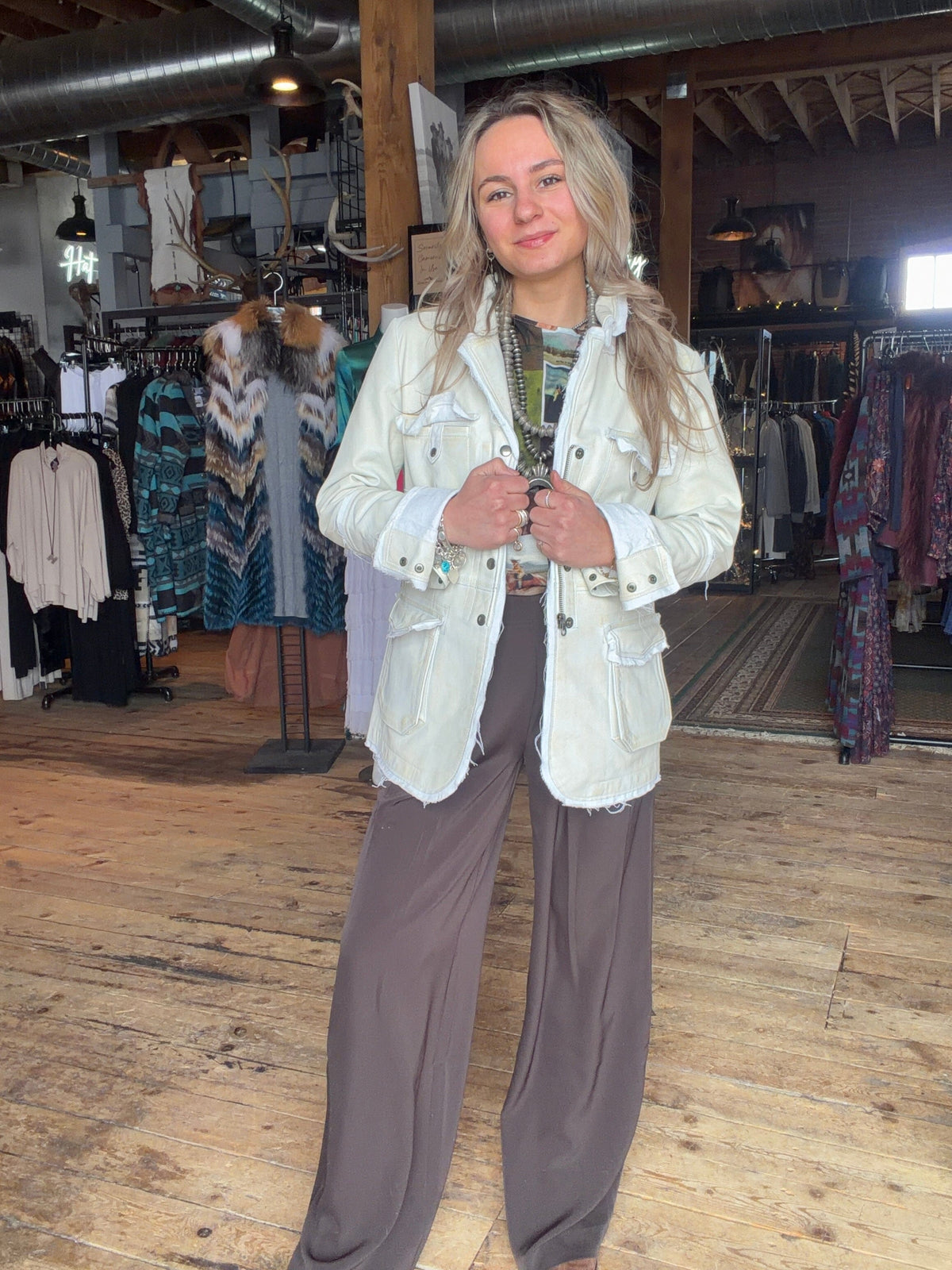 Dove Grey Distressed Leather Jacket - 590JD