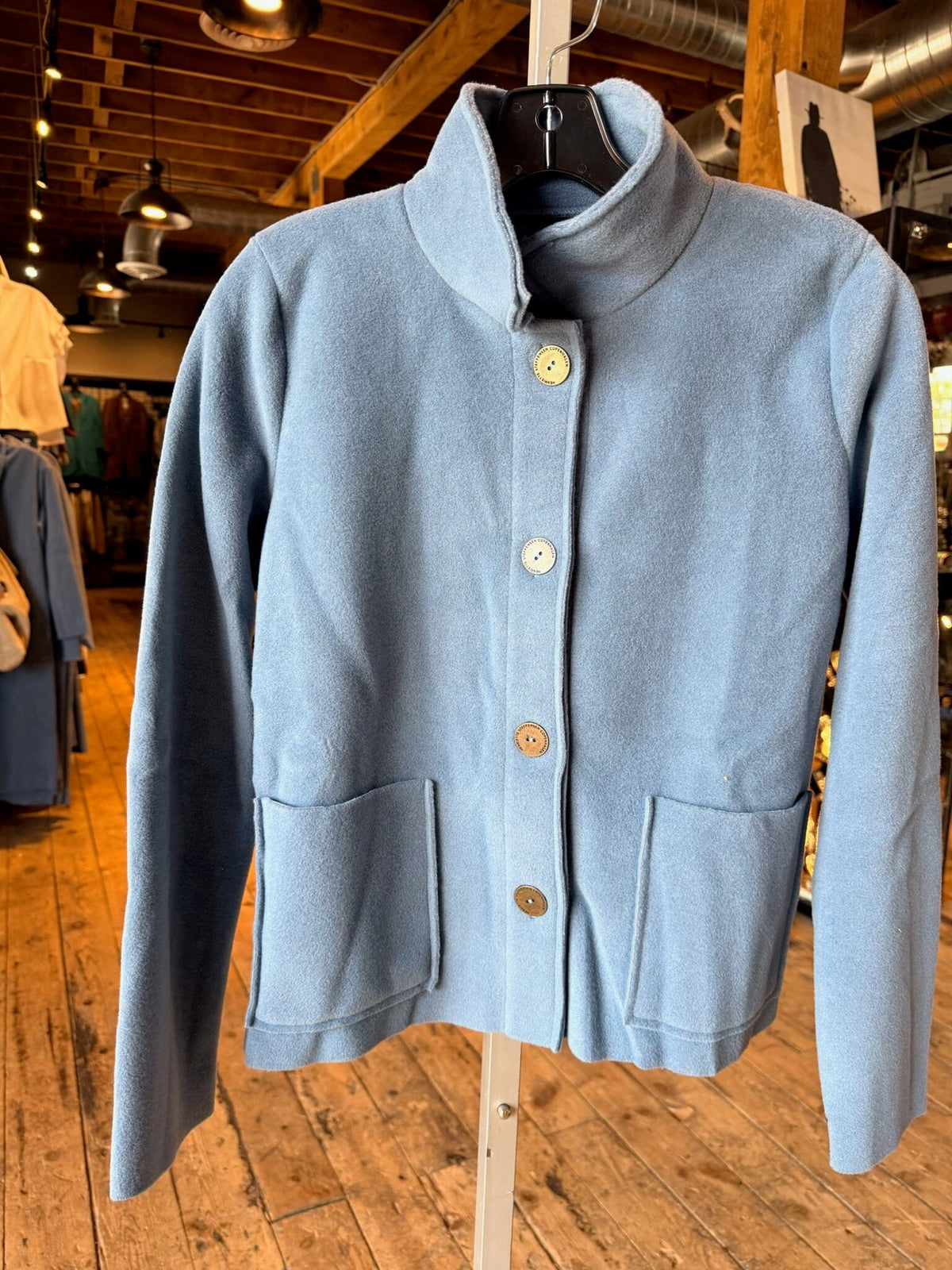 Dusty Blue Button Fleece Short Cardigan - 7164DB