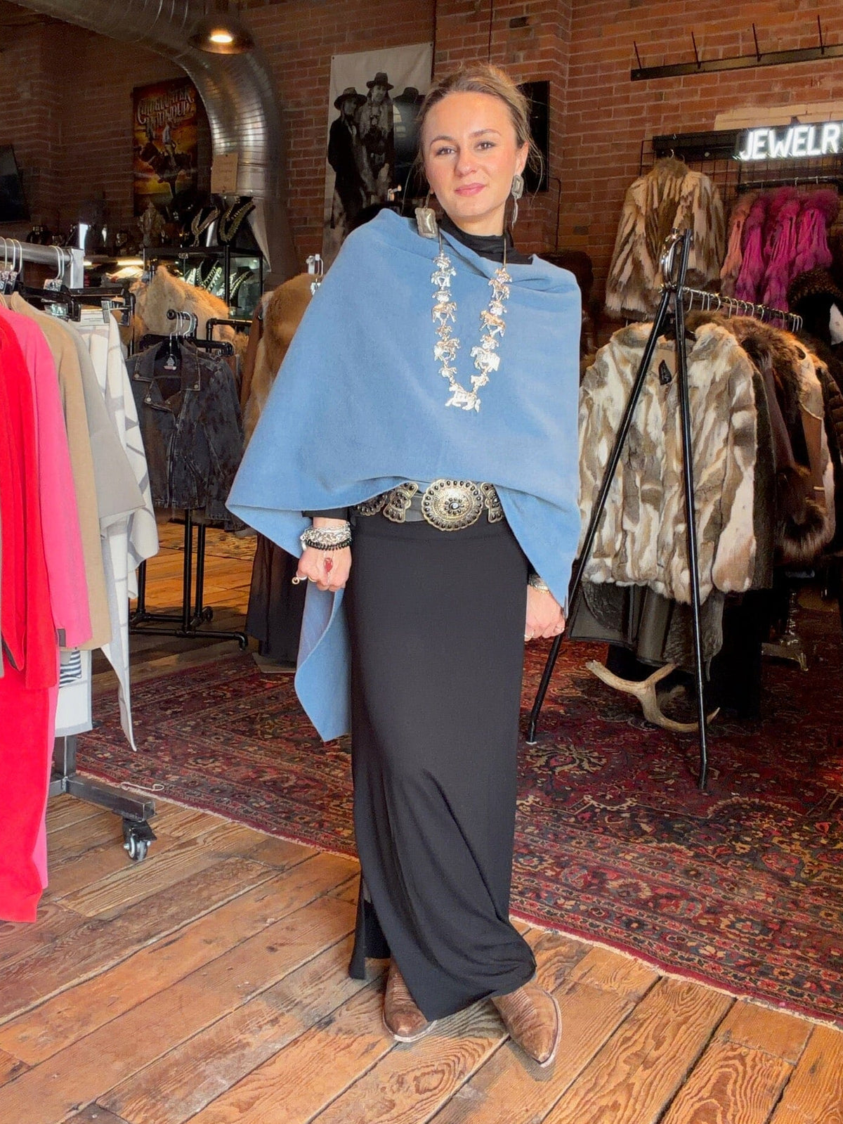 Dusty Blue Fleece Poncho - Henriette Steffensen - 4026DB