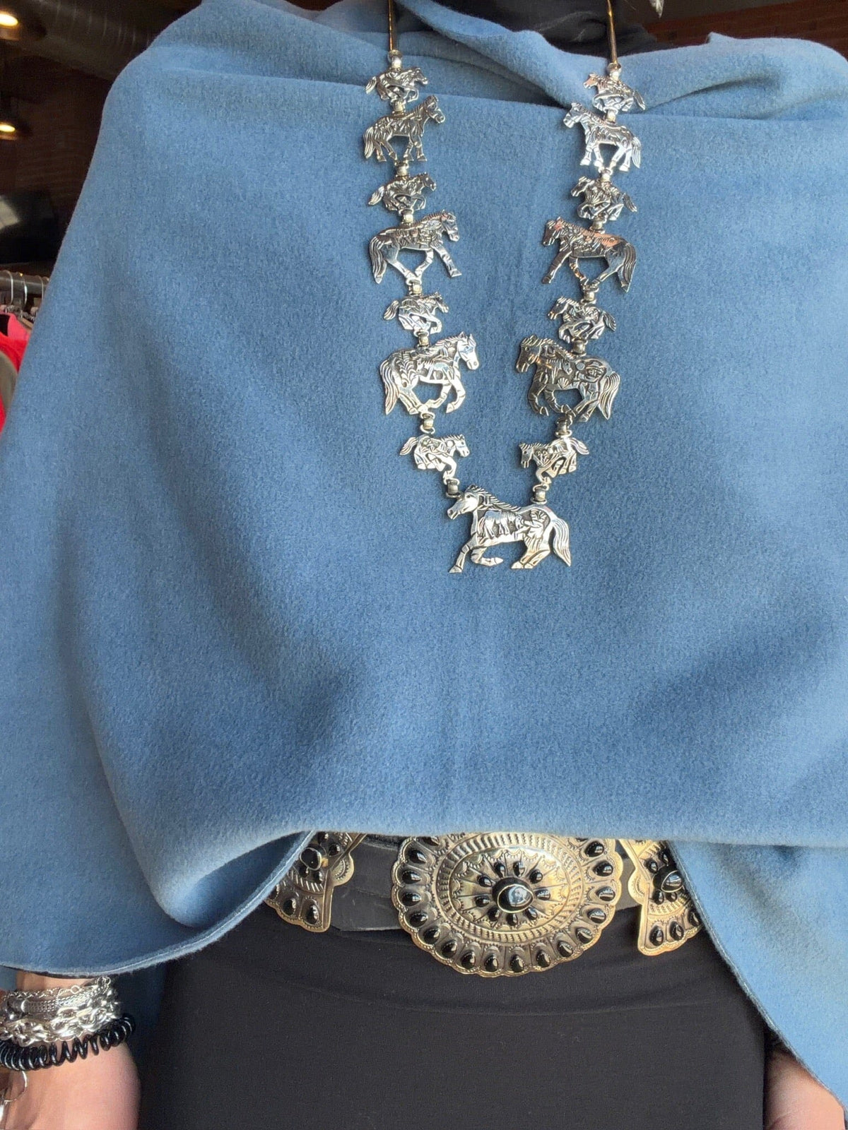 Dusty Blue Fleece Poncho - Henriette Steffensen - 4026DB