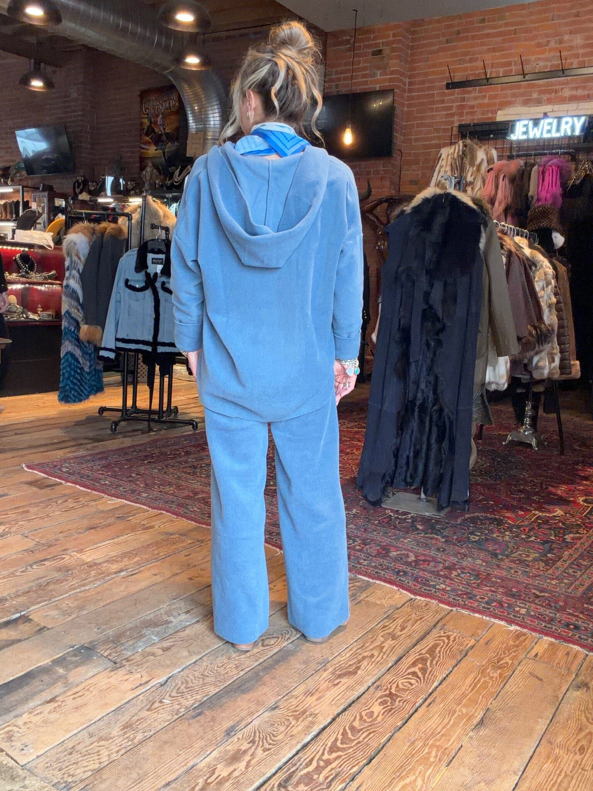 Dusty Blue V-Neck Fleece Hoodie - 1413DB