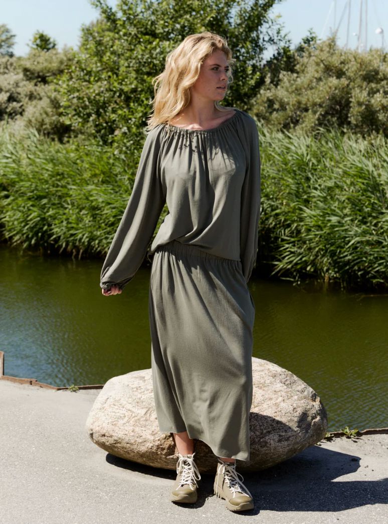 Dusty Green Jersey Pocket Skirt - Henriette Steffensen - 98065G