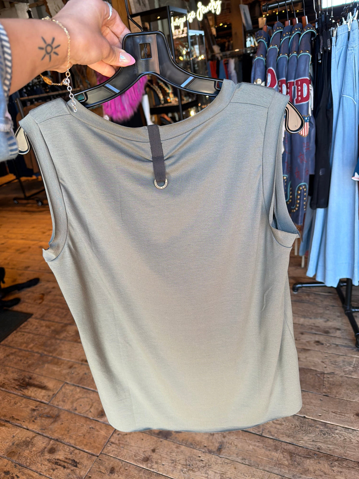 Dusty Green V-Neck Sleeveless Jersey Top - Henriette Steffensen - 96102G