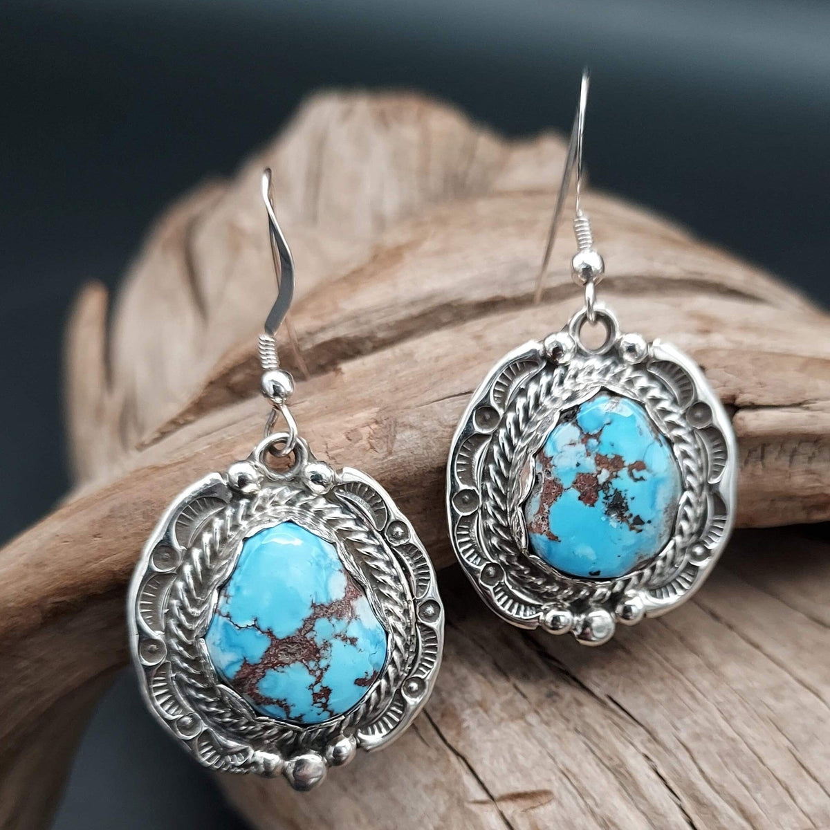 Earrings, 1 Stone Golden Hills Turquoise &amp; Sterling, dangle - ECJW22