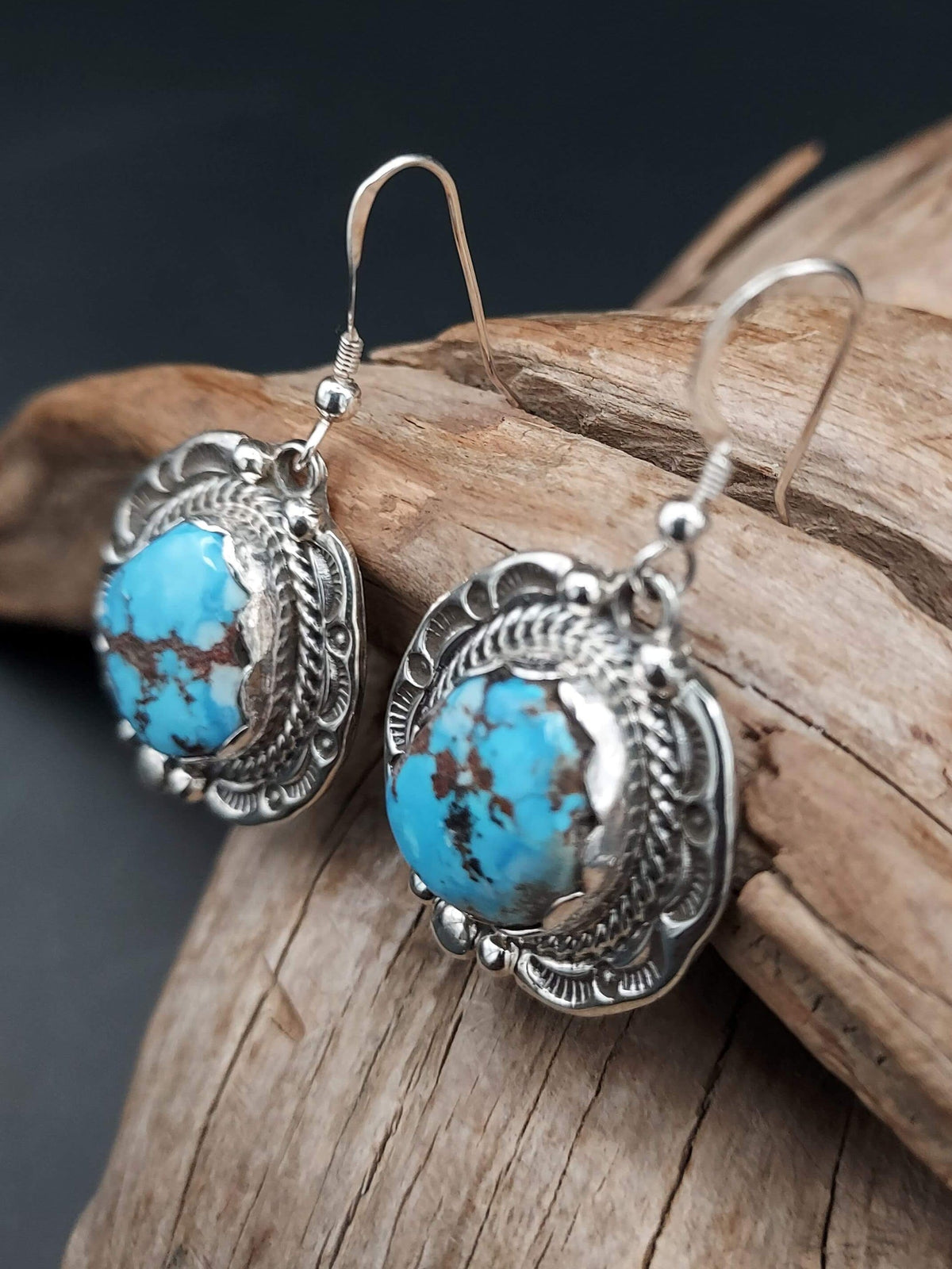Earrings, 1 Stone Golden Hills Turquoise &amp; Sterling, dangle - ECJW22