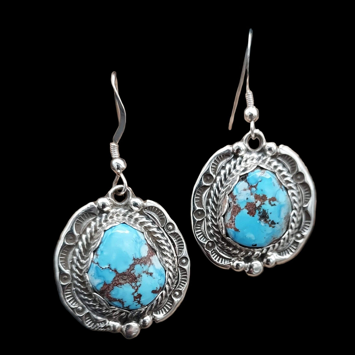 Earrings, 1 Stone Golden Hills Turquoise &amp; Sterling, dangle - ECJW22