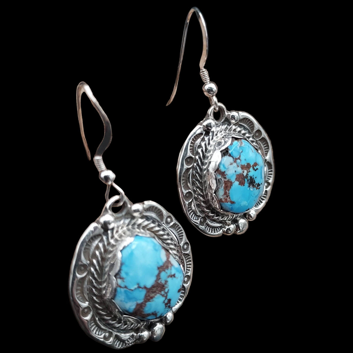 Earrings, 1 Stone Golden Hills Turquoise &amp; Sterling, dangle - ECJW22