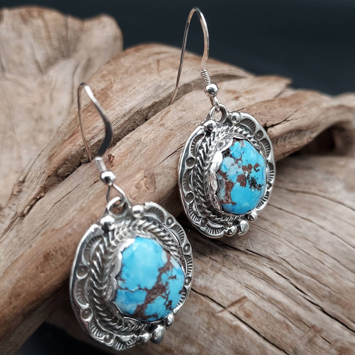 Earrings, 1 Stone Golden Hills Turquoise &amp; Sterling, dangle - ECJW22