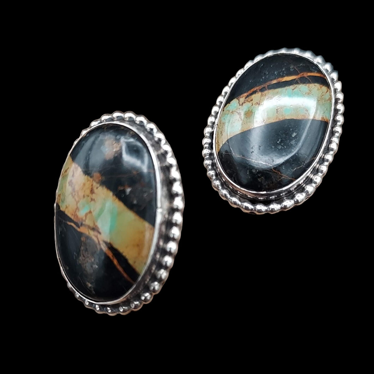 Earrings, Black Jack Turquoise &amp; Sterling Posts - ESW108