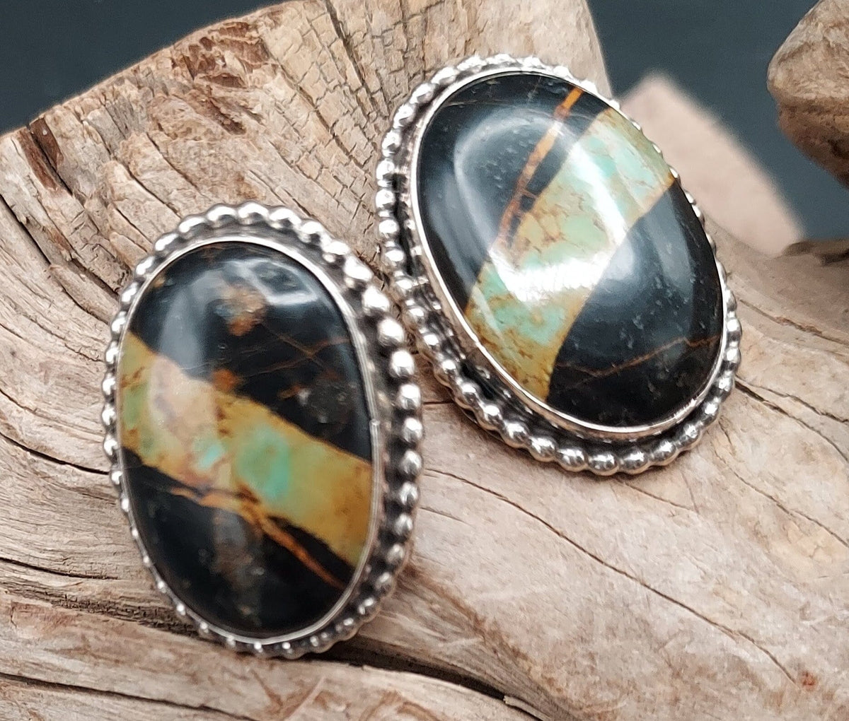 Earrings, Black Jack Turquoise &amp; Sterling Posts - ESW108