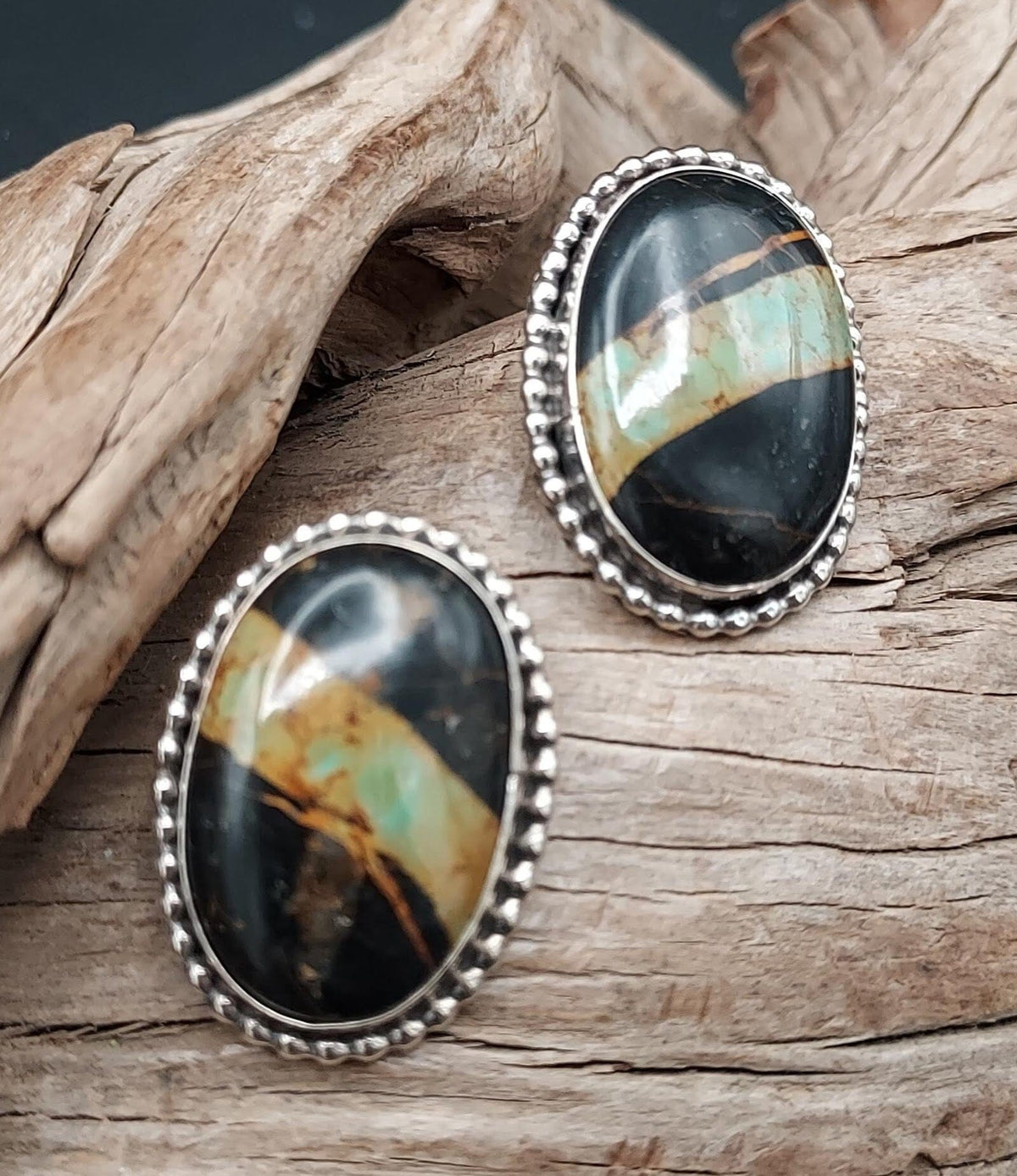 Earrings, Black Jack Turquoise &amp; Sterling Posts - ESW108