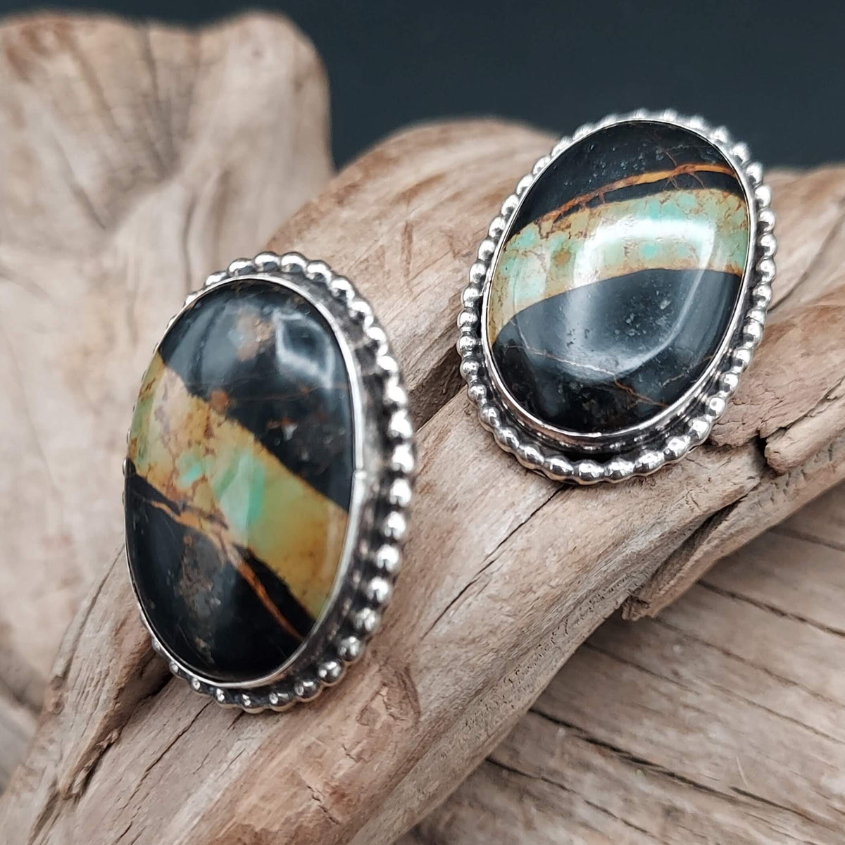 Earrings, Black Jack Turquoise &amp; Sterling Posts - ESW108