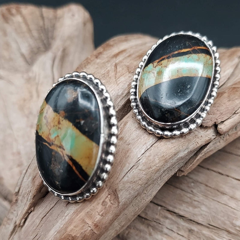Earrings, Black Jack Turquoise &amp; Sterling Posts - ESW108