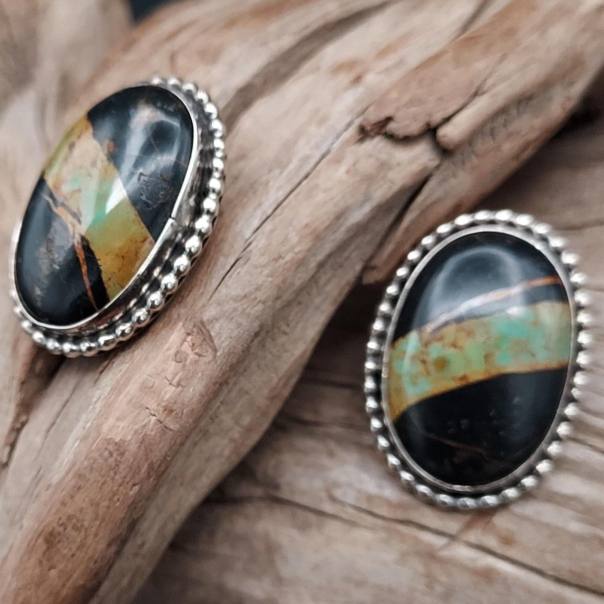 Earrings, Black Jack Turquoise &amp; Sterling Posts - ESW108