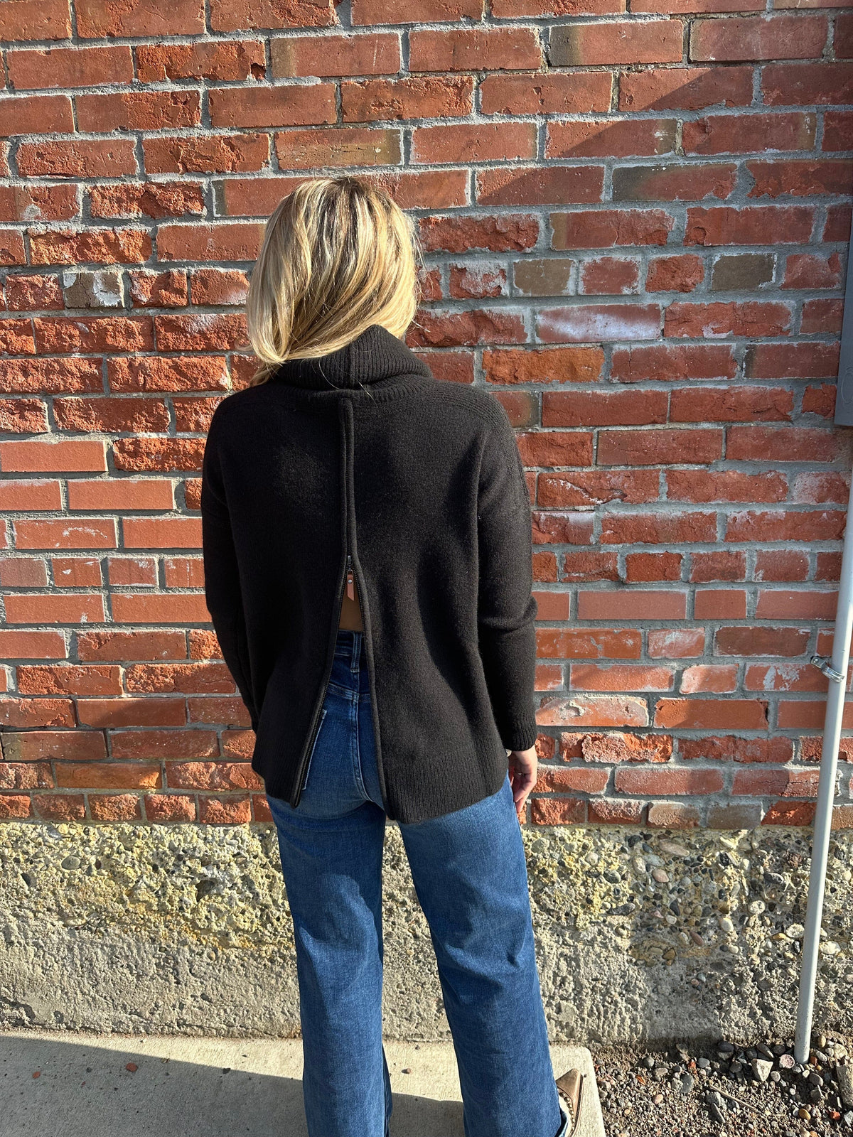 Ebony Cashmere Back Zip T-Neck Sweater - LX2002E