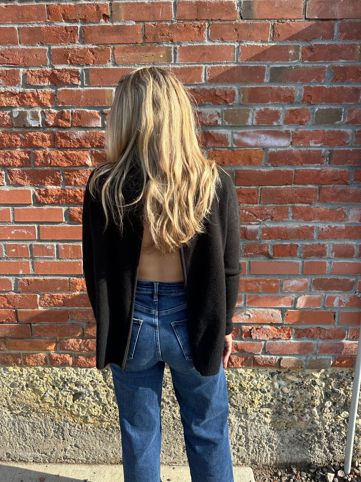 Ebony Cashmere Back Zip T-Neck Sweater - LX2002E