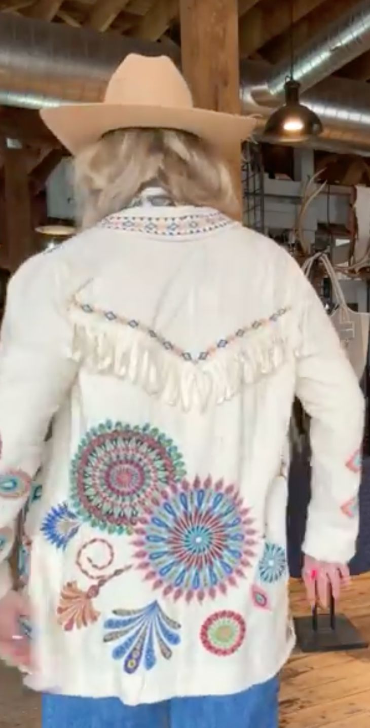 Ecru Knit Embroidered Jacket - C57526